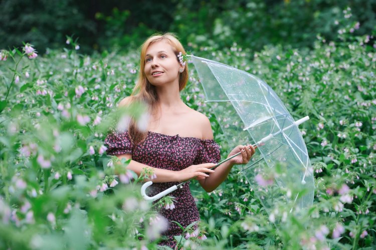Przezroczysty parasol na wypadek deszczu w plenerze